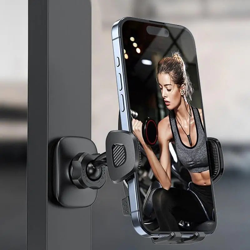 Magnetische telefoonhouder voor in de sportschool, 360° verstelbare standaard voor mobiele telefoons, compatibel met 4-7 inch smartphones, met legering basis en gewricht