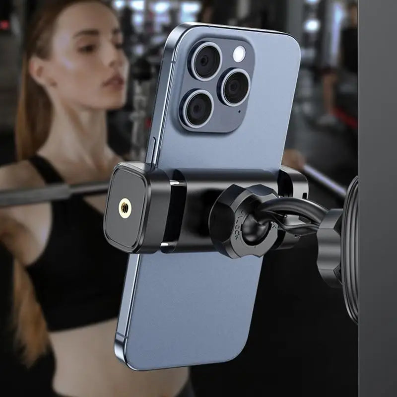 Magnetische telefoonhouder voor in de sportschool, 360° verstelbare standaard voor mobiele telefoons, compatibel met 4-7 inch smartphones, met legering basis en gewricht