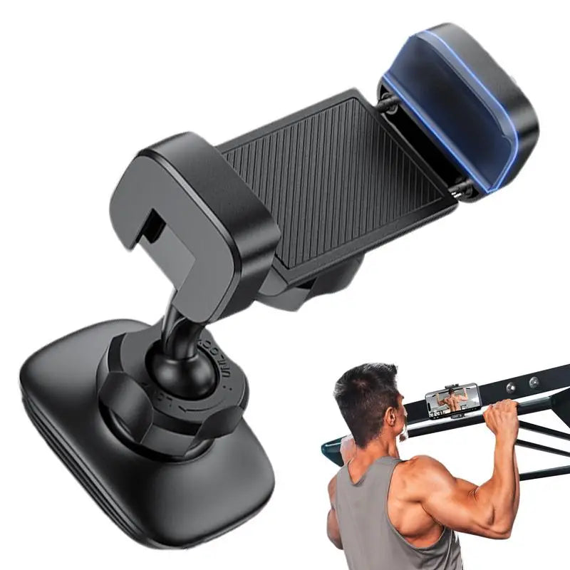 Magnetische telefoonhouder voor in de sportschool, 360° verstelbare standaard voor mobiele telefoons, compatibel met 4-7 inch smartphones, met legering basis en gewricht
