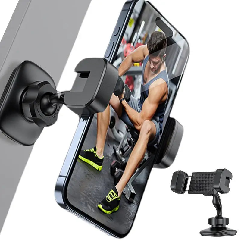 Magnetische telefoonhouder voor in de sportschool, 360° verstelbare standaard voor mobiele telefoons, compatibel met 4-7 inch smartphones, met legering basis en gewricht