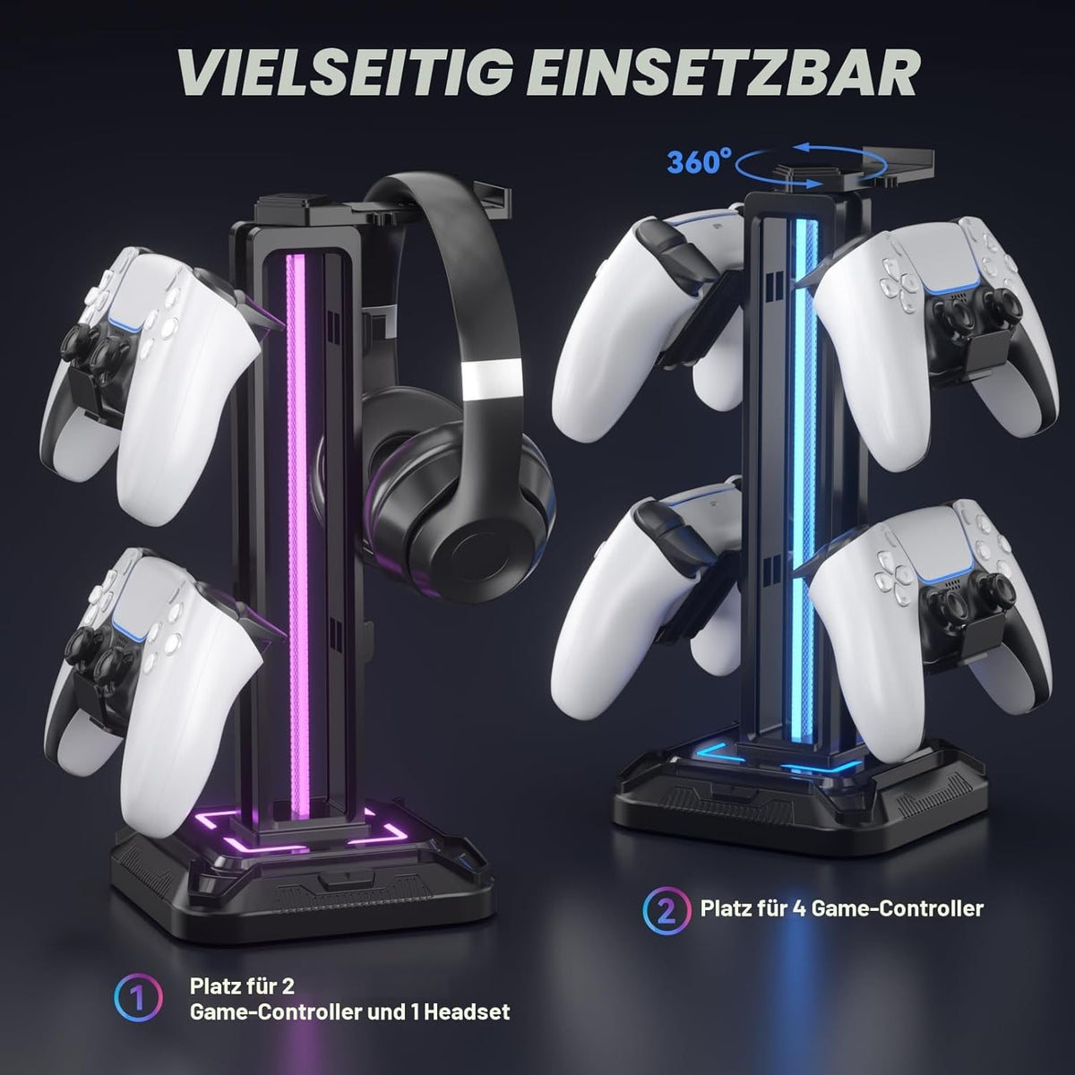 KDD Gaming Kopfhörer Ständer & Abnehmbar Controller Halter Mit 9 Lichtmodi