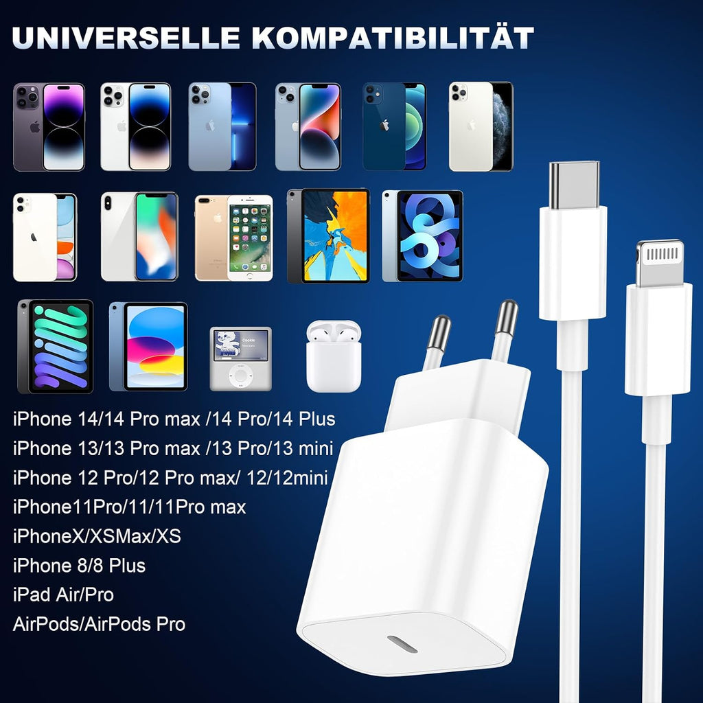 Iphone Ladekabel, [Mfi-Zertifiziert] 2Er Pack Iphone Ladegerät Apple Ladekabel 2M, USBC Schnellladegerät Mit USB C Auf Lightning Kabel Für I Phone 14 13 12 11 Pro Max XS XR X 8 7 6 plus 5 Ipad