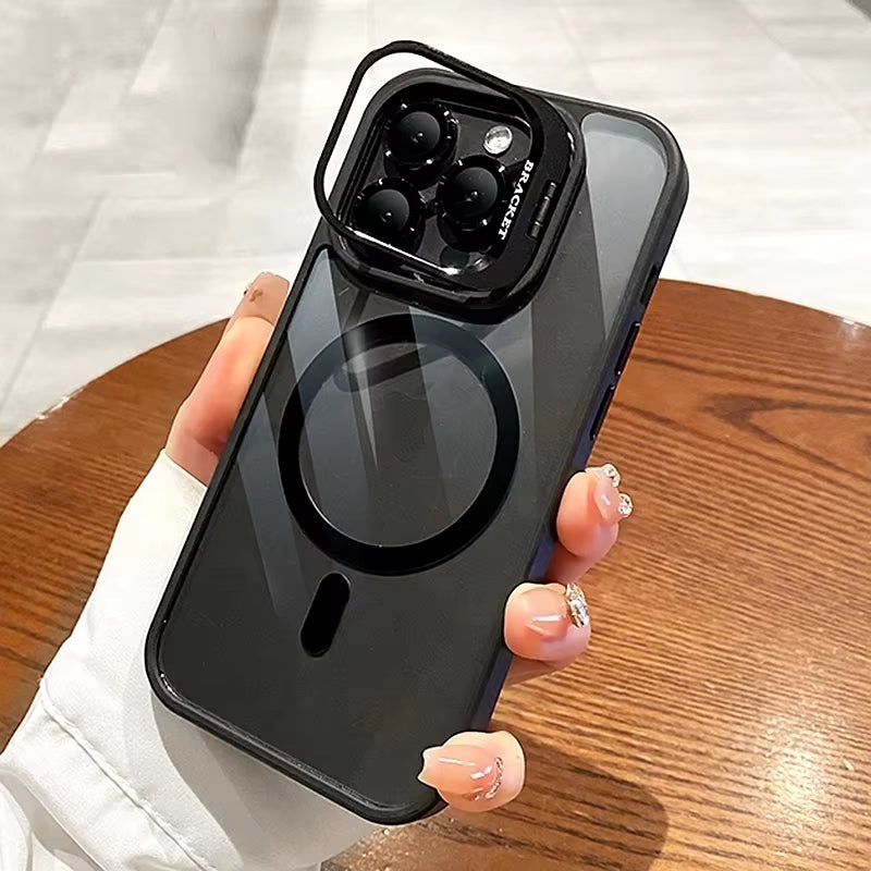 Luxury Magnetic Shockproof Phone Case for Iphone15 14 13 12 11 Pro Max plus Funda Stand Glass Lens Protection Back Cover