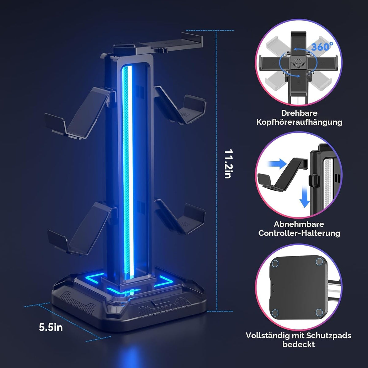 KDD Gaming Kopfhörer Ständer & Abnehmbar Controller Halter Mit 9 Lichtmodi