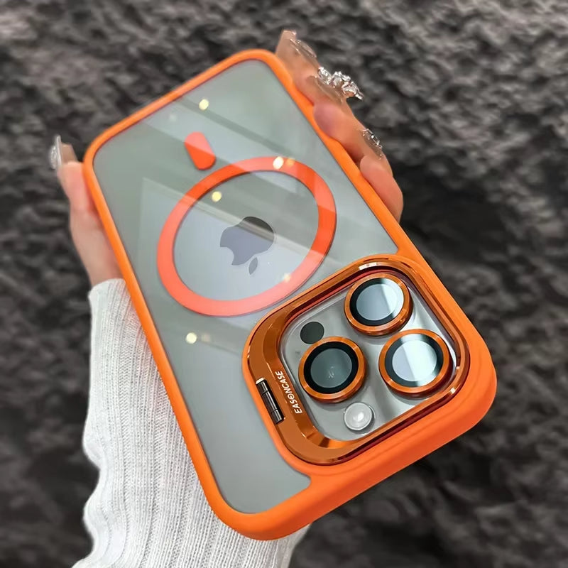 Luxury Magnetic Shockproof Phone Case for Iphone15 14 13 12 11 Pro Max plus Funda Stand Glass Lens Protection Back Cover