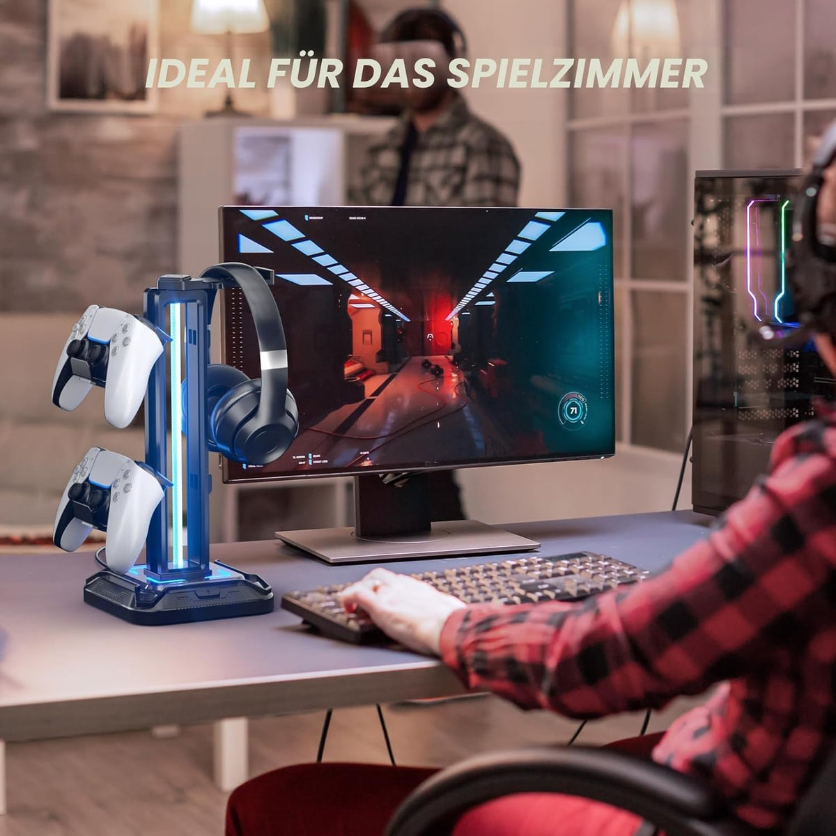 KDD Gaming Kopfhörer Ständer & Abnehmbar Controller Halter Mit 9 Lichtmodi