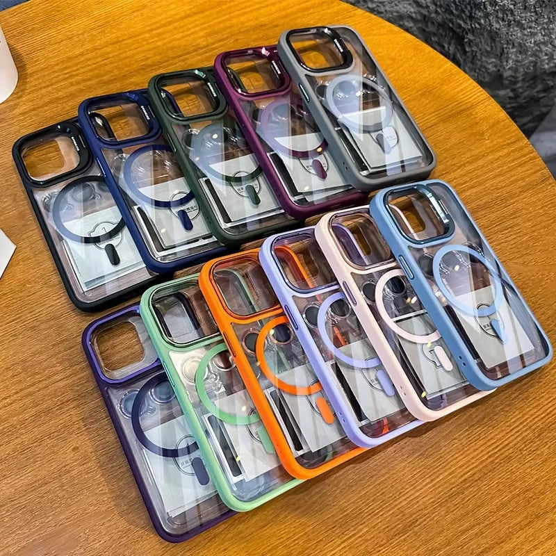 Luxury Magnetic Shockproof Phone Case for Iphone15 14 13 12 11 Pro Max plus Funda Stand Glass Lens Protection Back Cover